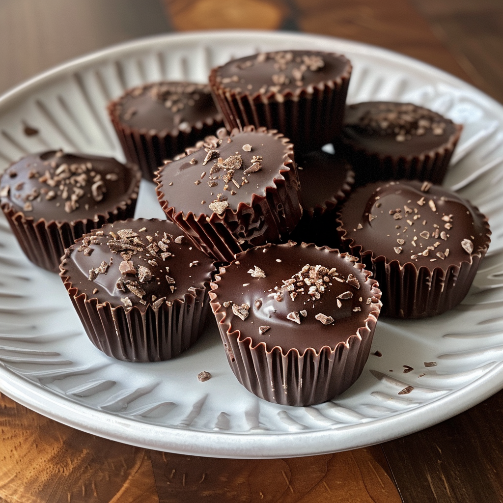 a plate of chocolate almond fat bombs