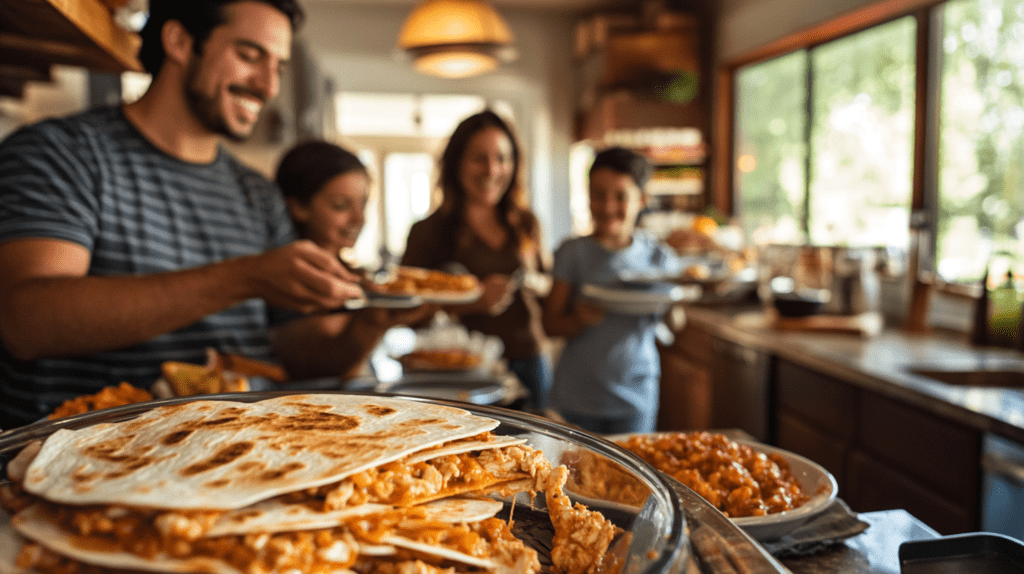 happy family enjoying keto snacks in kitchen