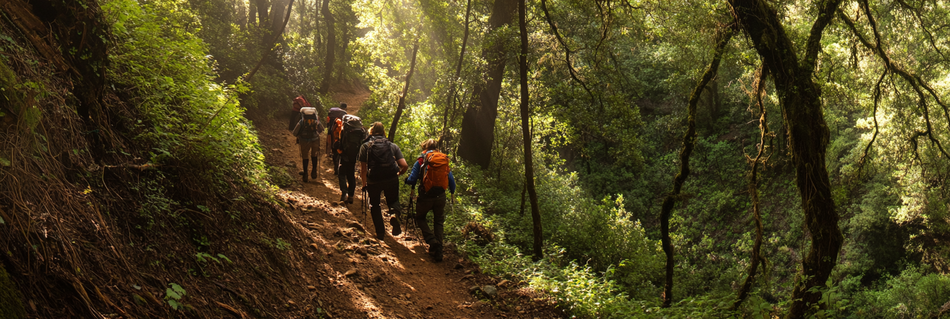 hikers on a forested nature trail