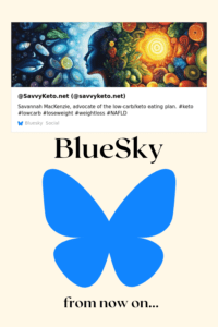 Header from bluesky profile page and Bluesky butterfly. "Bluesky from now on."