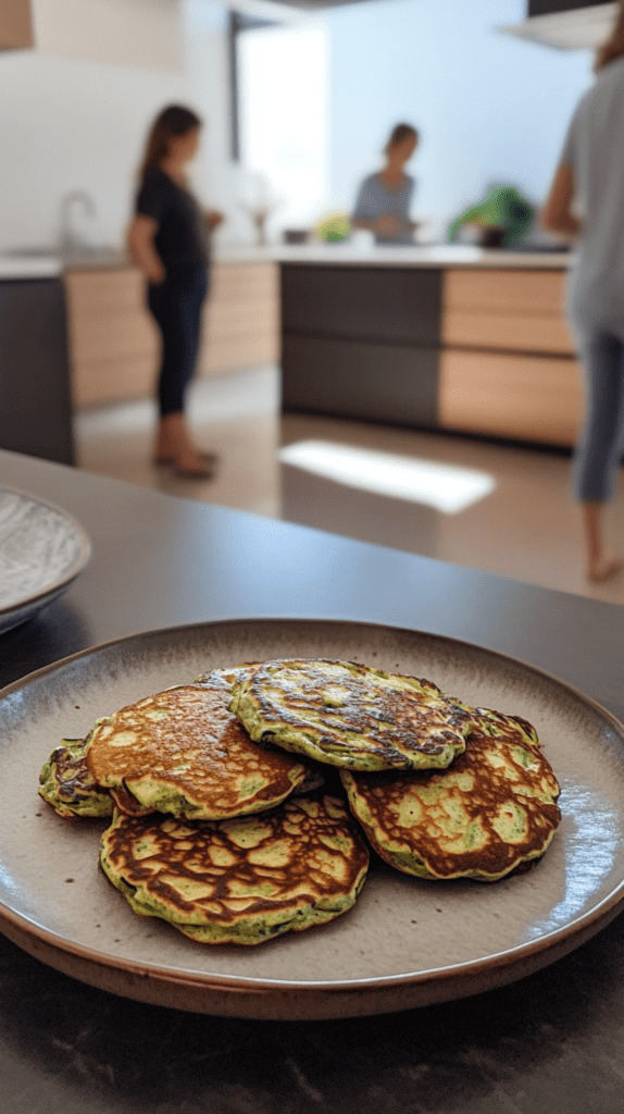 low carb zucchini pancakes on kitchen counter