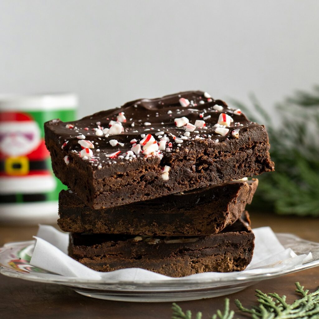 Keto peppermint fudge on white ceramic plate, low carb holiday treats