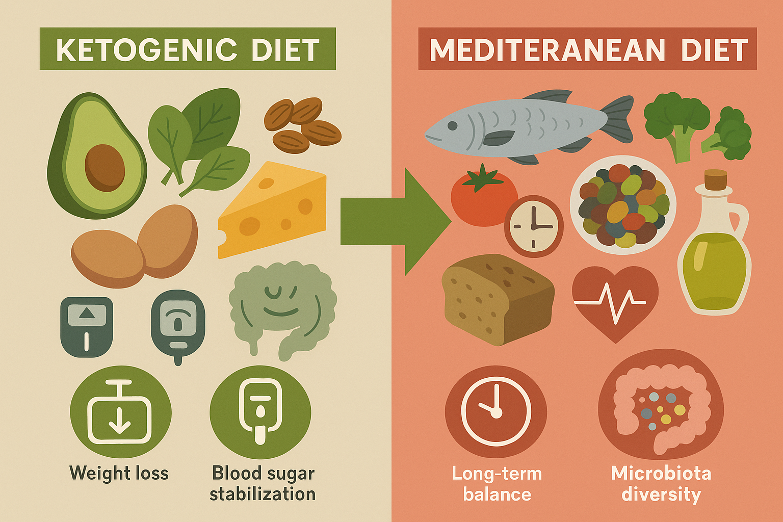 infographic showing transition from keto to mediterranean diets and gut microbiota