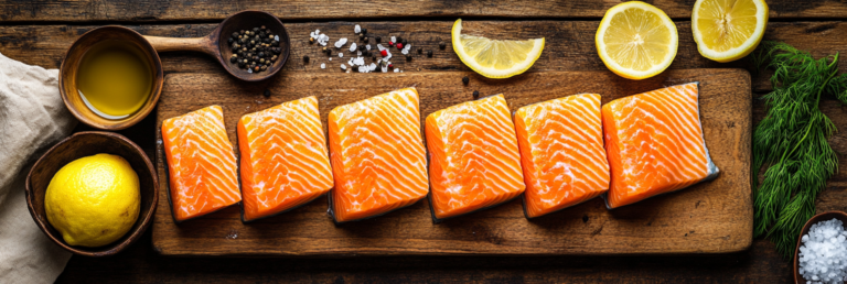 salmon filets on cutting board
