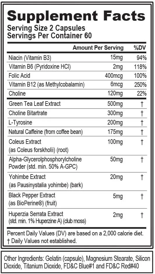 Nutra label from EVL Thermogenic Fat Burner