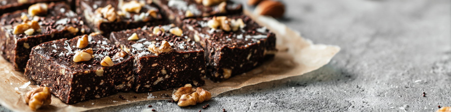 chocolate protein bars on counter