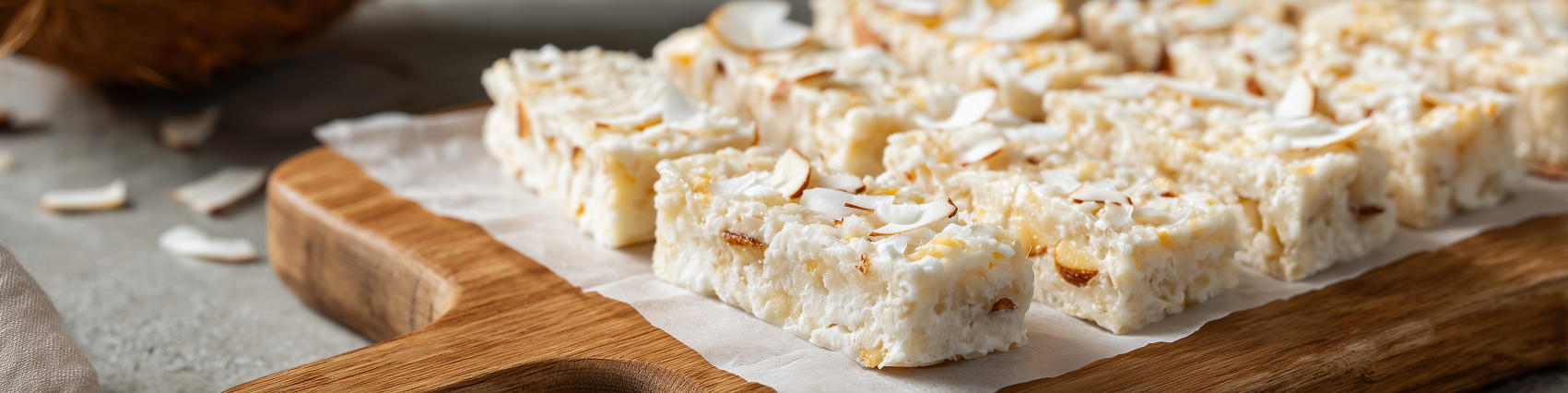 coconut macadamia bars on kitchen counter