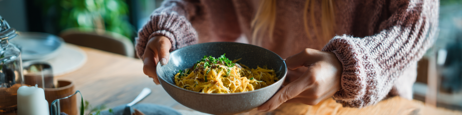 Big bowl of Spaghetti Squash Carbonara