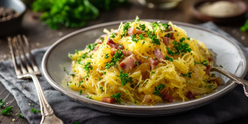 plated of spaghetti squash carbonara
