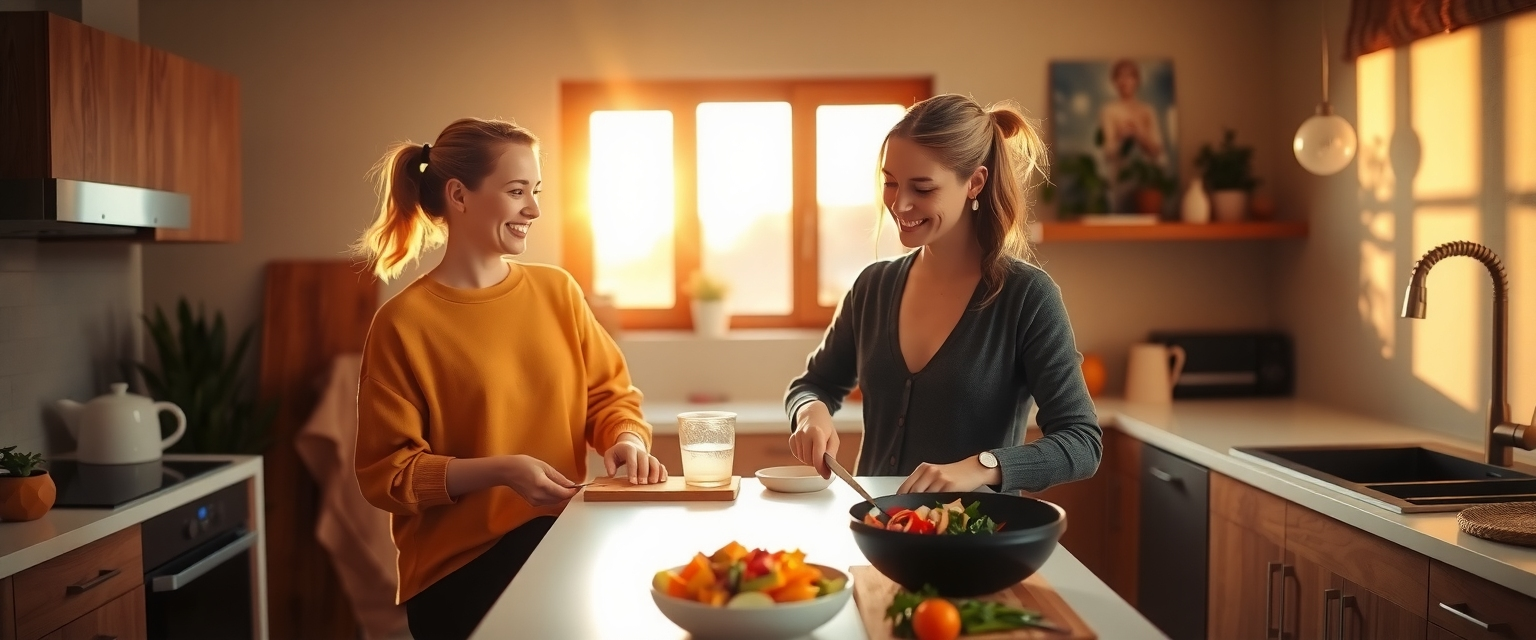 two women in kitchen making keto taco bowls for dinner