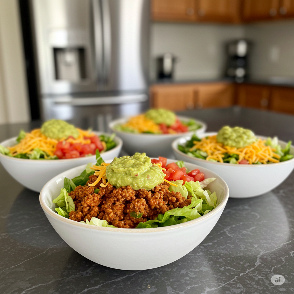 Keto Taco Bowls on kitchen counter