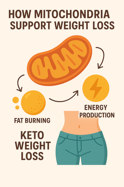 Illustration of mitochondrial health: mitochondria supporting fat burning and energy production for keto weight loss