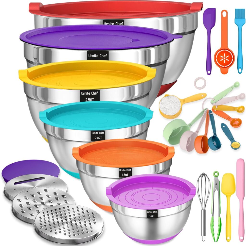 The Ultimate Mixing Bowls Set: 26PCS Stainless Steel with Airtight Lids & Kitchen Gadgets!