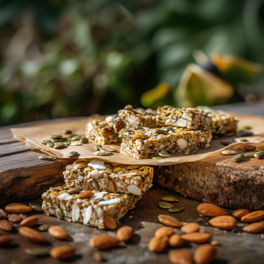 Keto Trail Mix Bars on picnic table