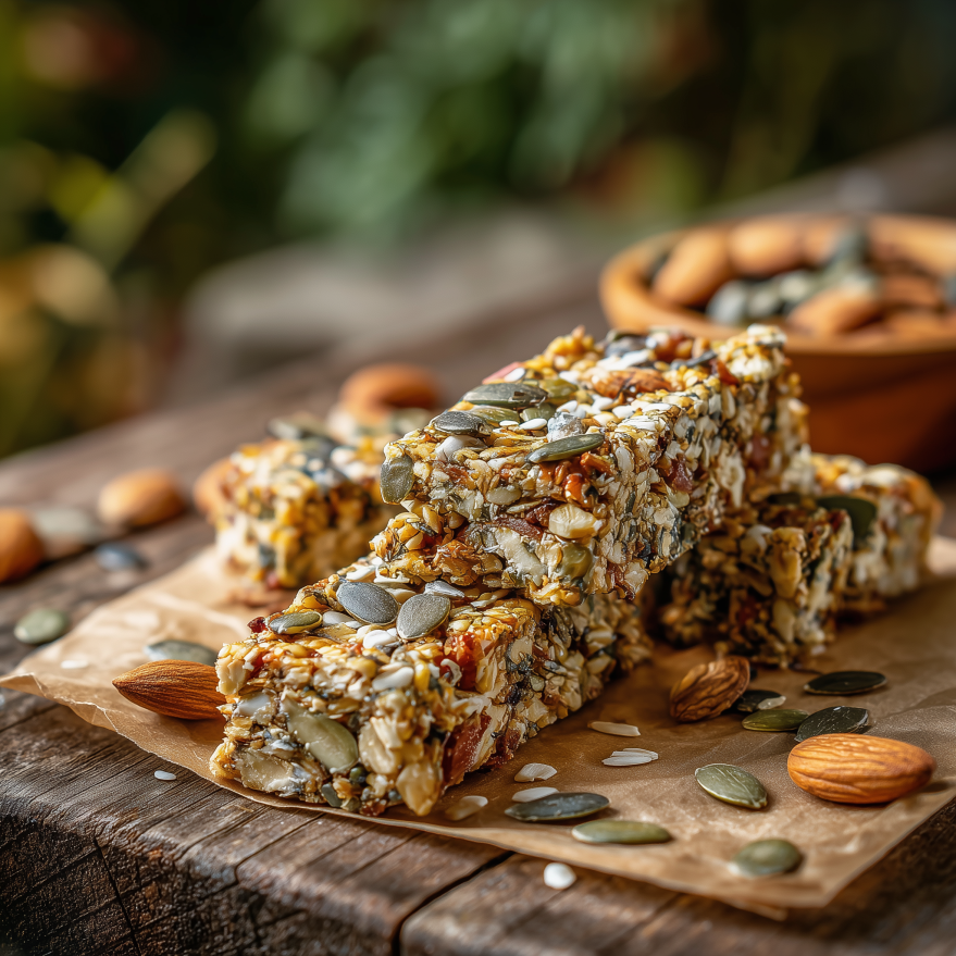 keto trail mix bars on picnic table