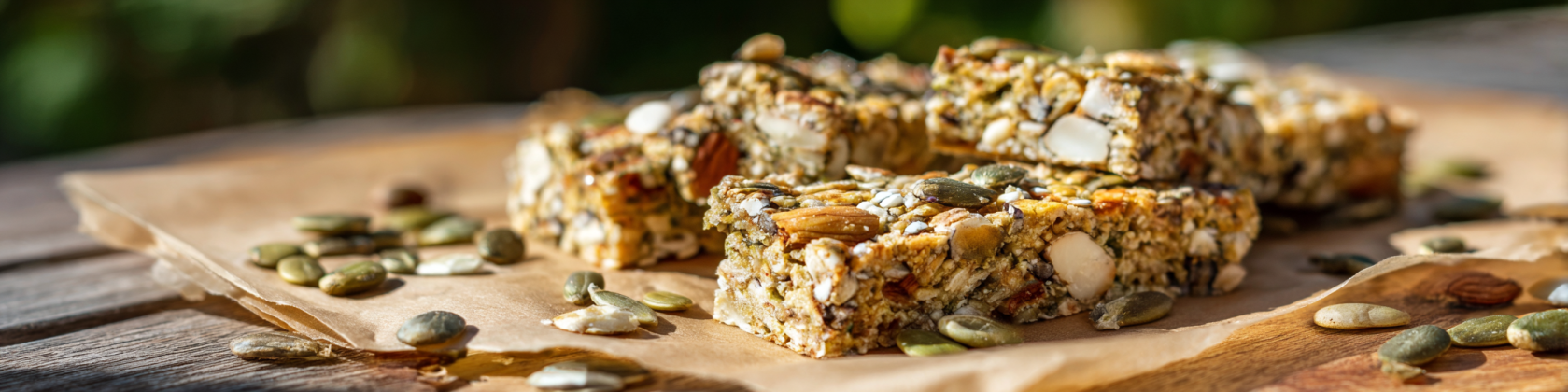 keto trail mix bars on picnic table, keto protein bars recipe