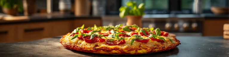 Chicken Crust Pizza on kitchen countertop