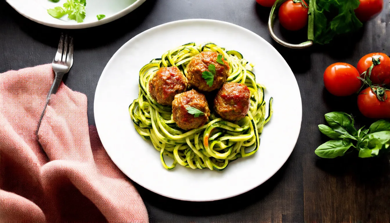 Deliciously Healthy: Savory Turkey Meatballs Served on Fresh Zucchini Noodles