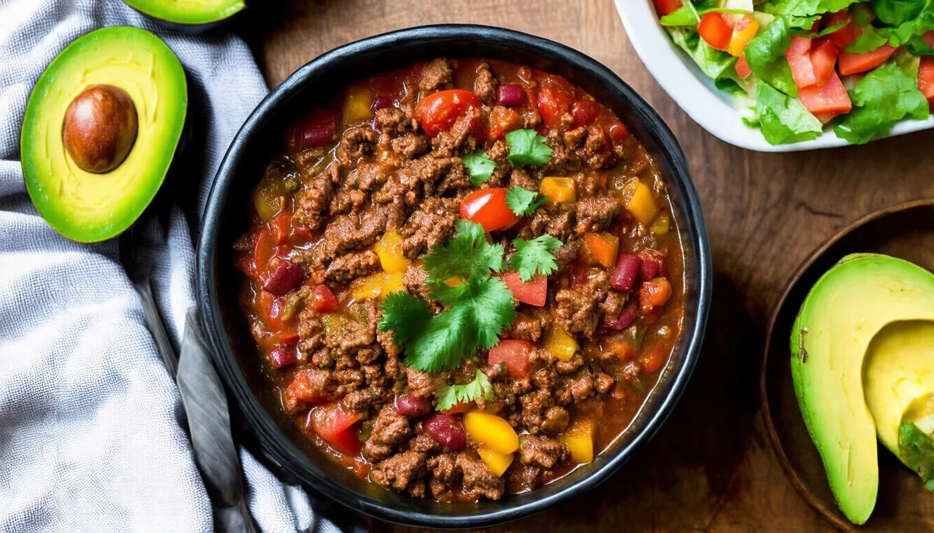 Savory Keto Chili: Hearty Ground Beef Delight for Low-Carb Lovers